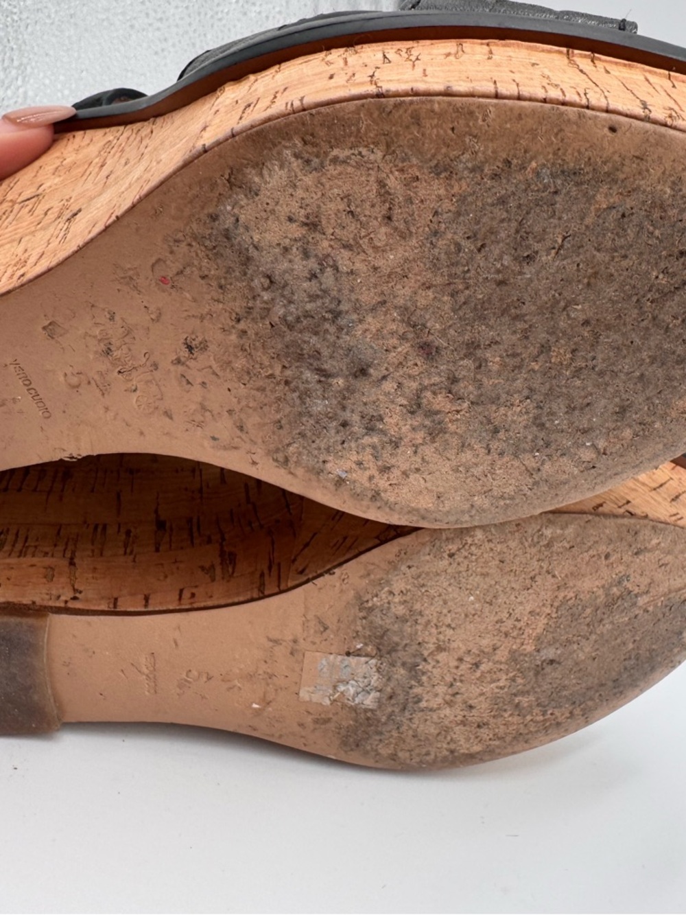 Coach Black Leather Cork Wedge Sandals with Gold Buckle - Picture 5 of 10